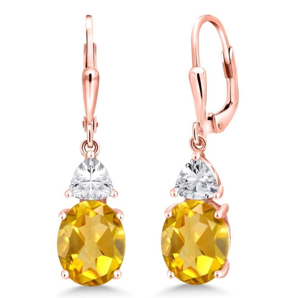 18K Rose Gold with 6.34 Cttw Citrine and White Cubic Zirconia Drop Earrings